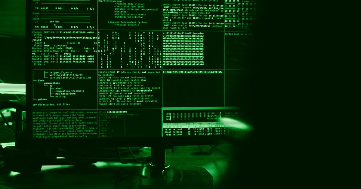 Close-up of a monitor showing an attempted break-in on a system