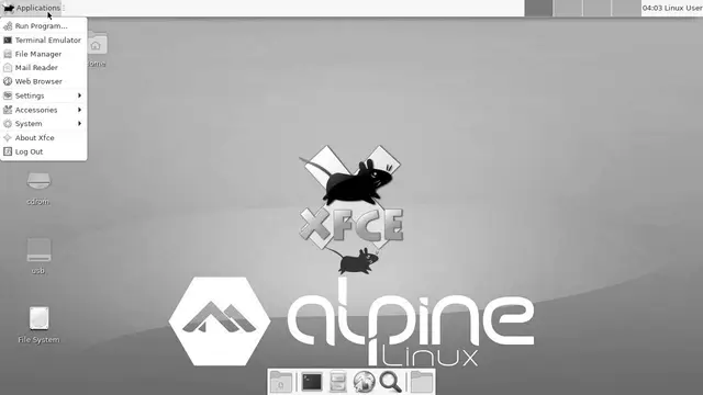 Alpine Linux desktop running the Xfce environment