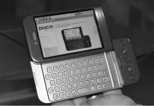 The HTC Dream, sold as the T-Mobile G1, the first commercial Android phone released in 2008