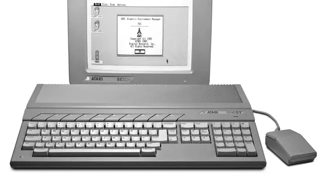 Atari 1040STF 16-bit computer from 1986, with integrated keyboard and floppy disk drive