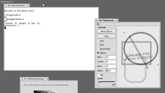 Desktop of the free Haiku operating system, heir to BeOS