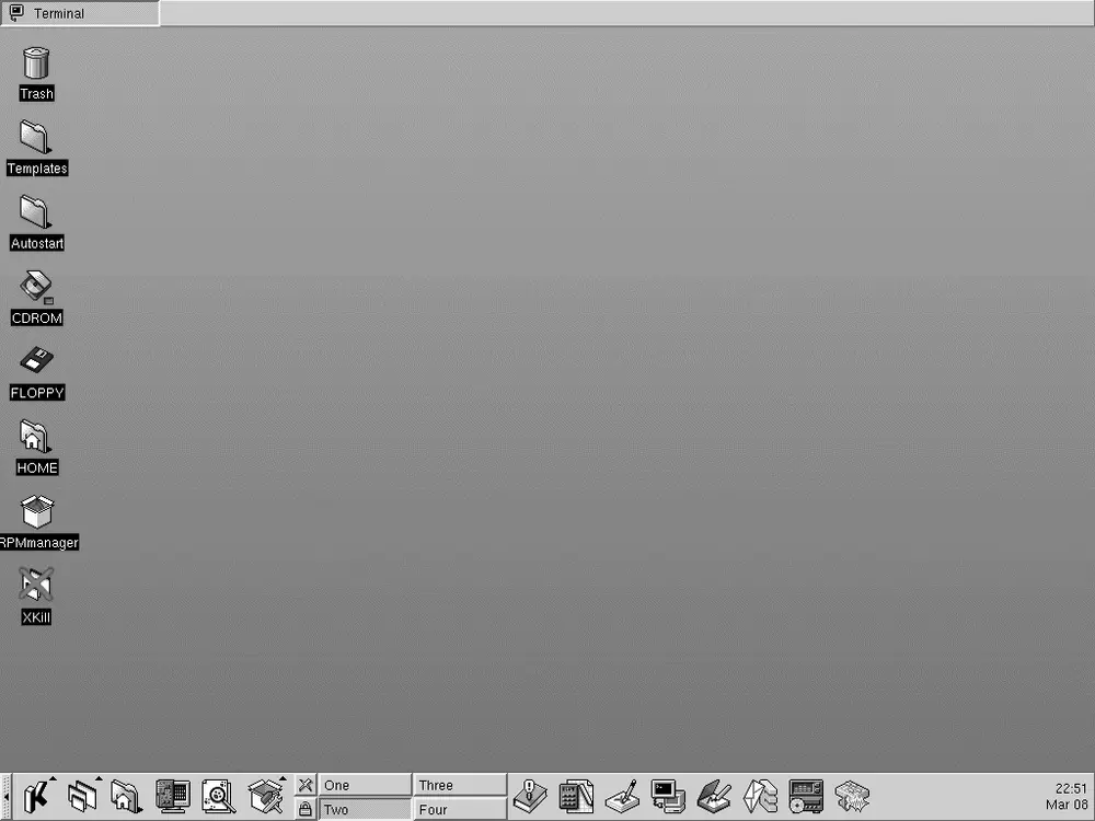 KDE 1.0 desktop from 1999, the basis of the Caldera OpenLinux graphical environment