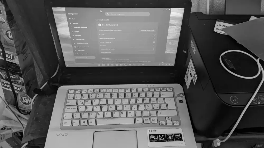 An old Sony Vaio laptop repurposed running ChromeOS Flex