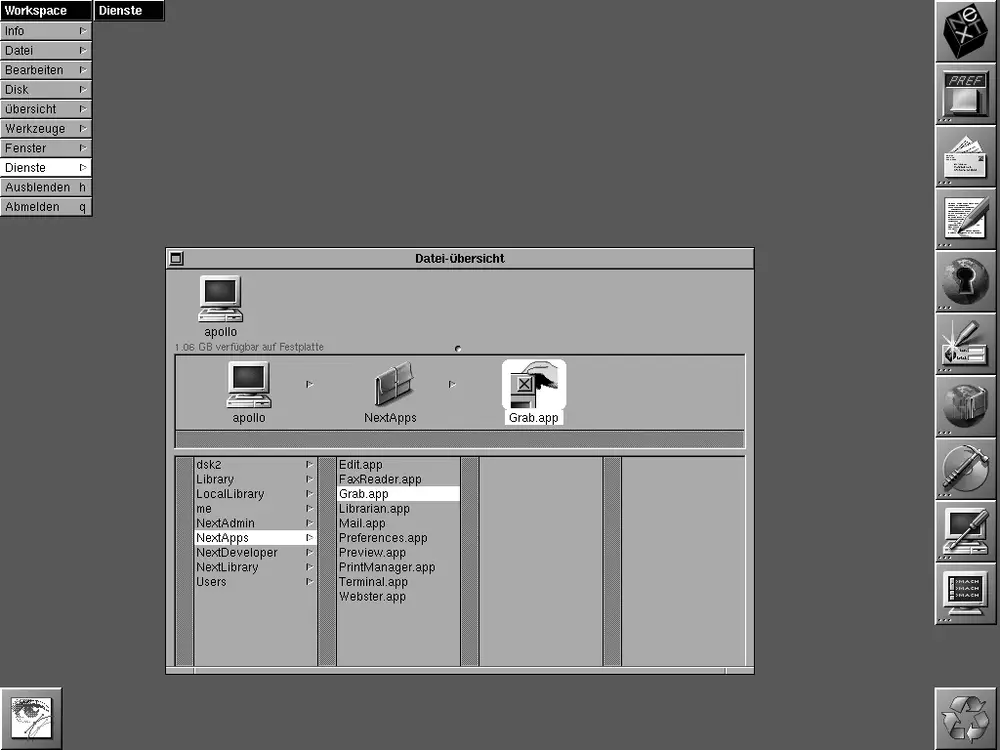 Screenshot of the NeXTSTEP desktop, NeXT's Mach- and BSD-based operating system