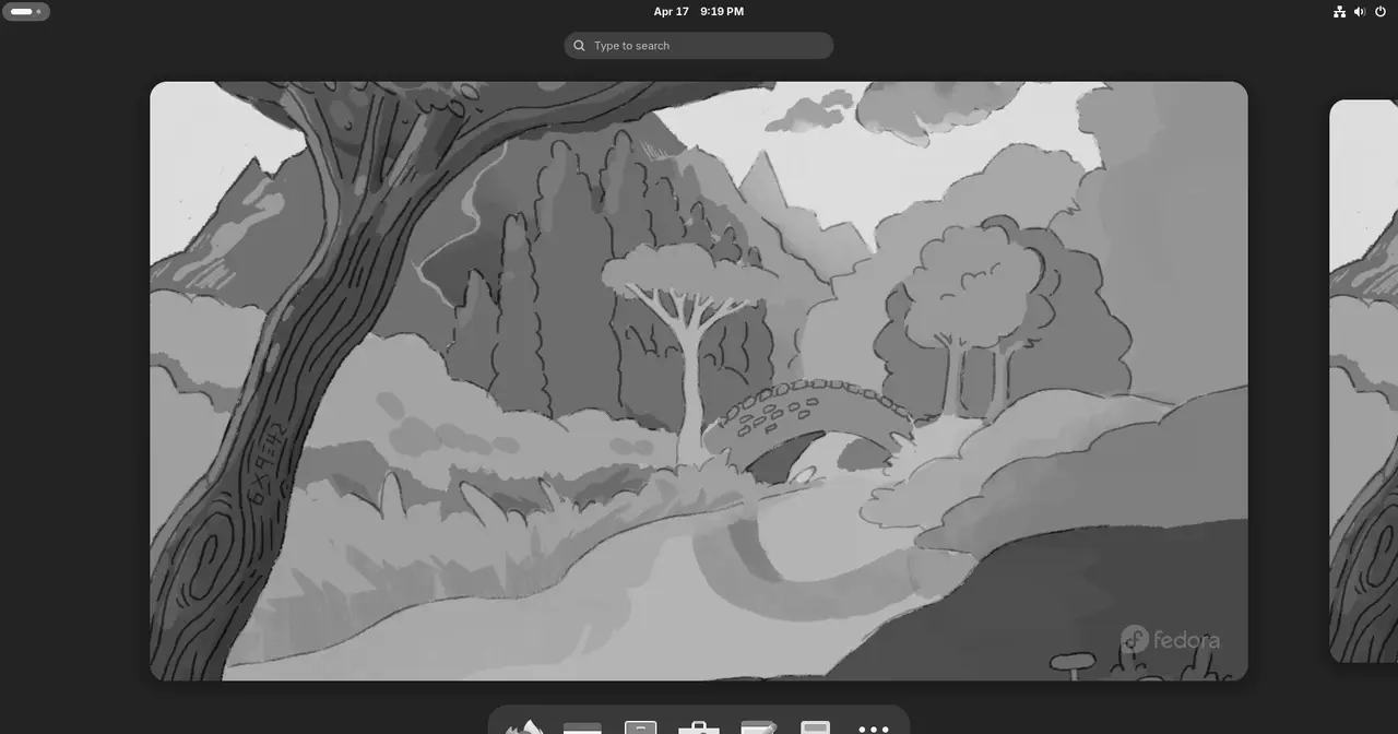The GNOME desktop showing the activities overview on a Fedora Workstation install