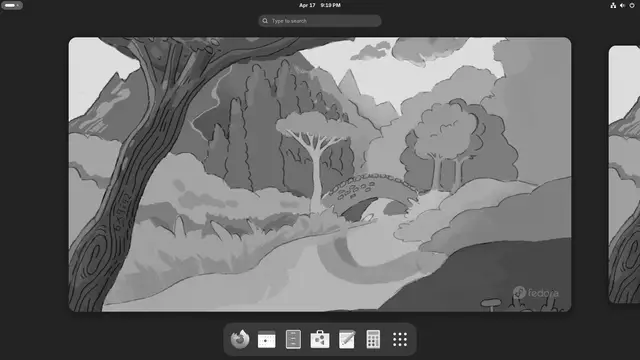 The GNOME desktop showing the activities overview on a Fedora Workstation install