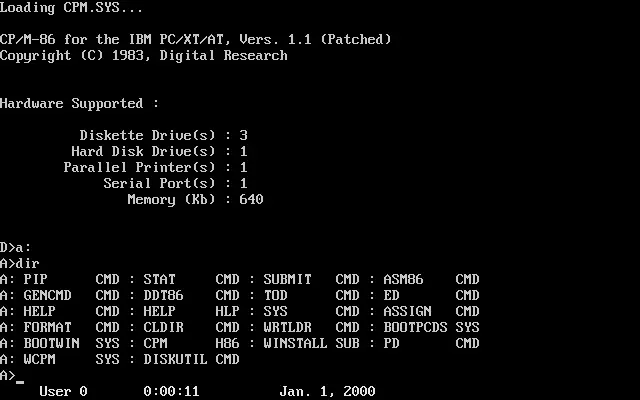 Screenshot of CP/M-86, Digital Research's 16-bit version for Intel 8086 processors