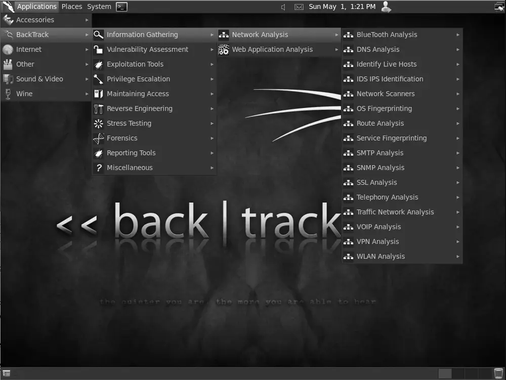 BackTrack 5 R1 desktop, the pentesting distribution that preceded Kali Linux