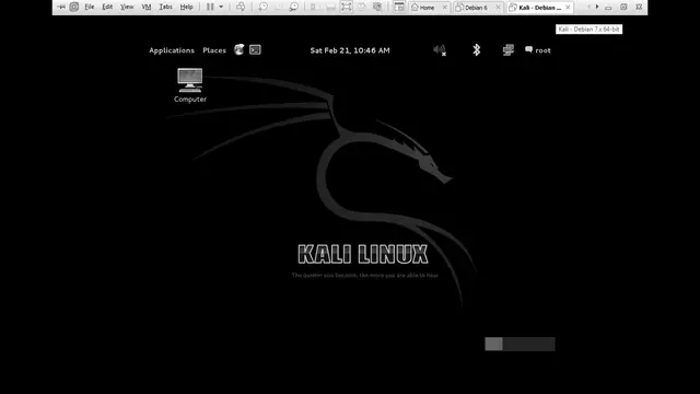 Kali Linux desktop with its security tools