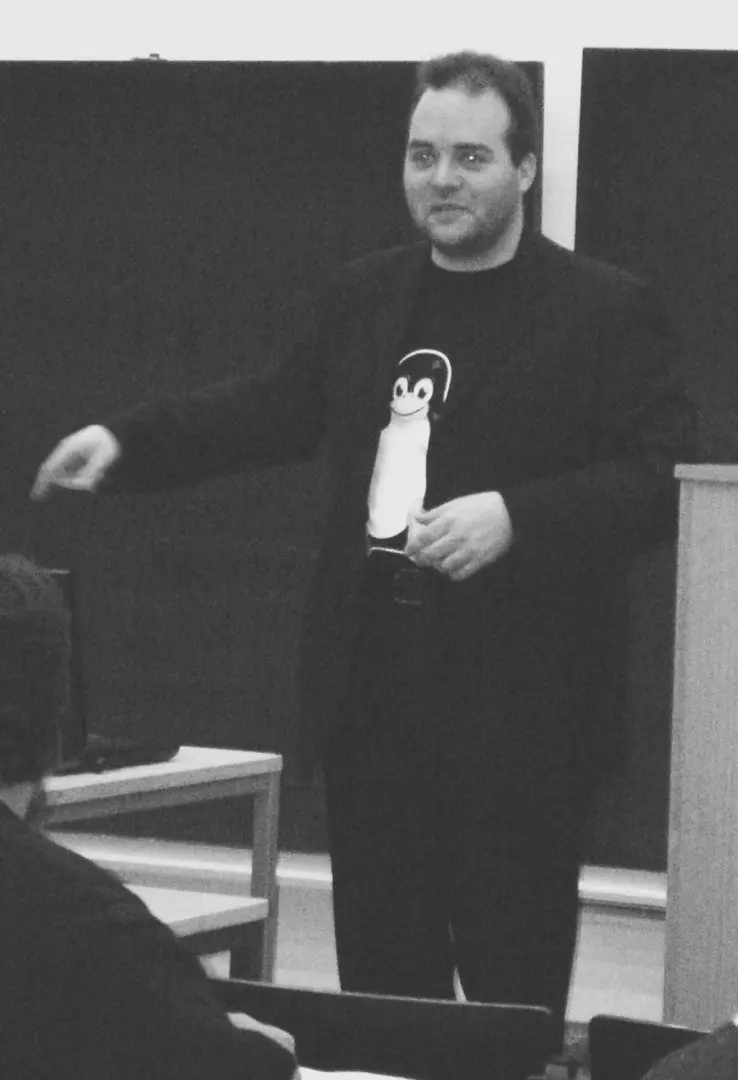 Klaus Knopper, creator of Knoppix, at the Berlinux event in 2005