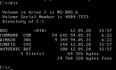MS-DOS screen showing the text-mode command prompt