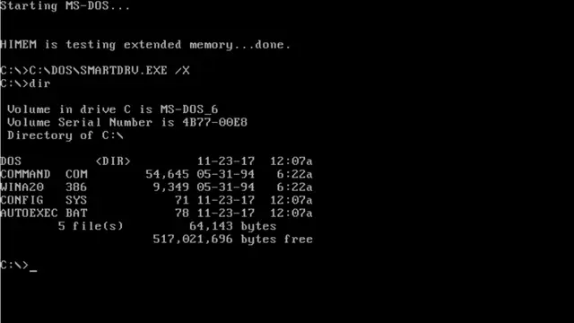 Screenshot of MS-DOS 6.22 showing the command line on a black background