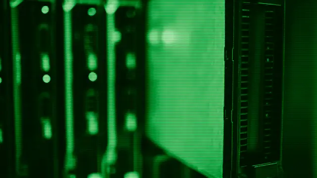 Enterprise datacenter server room with illuminated racks