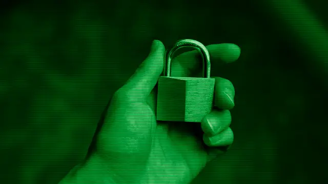 Computer security concept with a digital padlock, representing access control in Linux