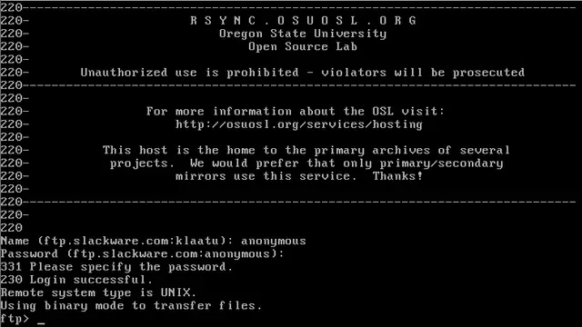 Screenshot of Slackware 1.01, one of the earliest releases of the Linux distribution