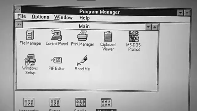 Screenshot of the Windows 3.1 Program Manager with the Main group open